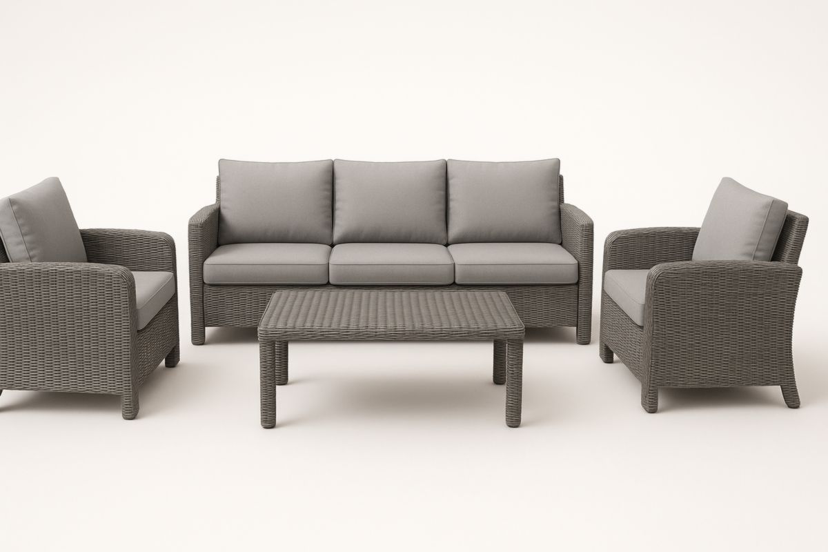 Tuinmeubelset Resin Wicker Staal Grijs 3 Zitbank En Fauteuils Met Tafel-Cosyeterna