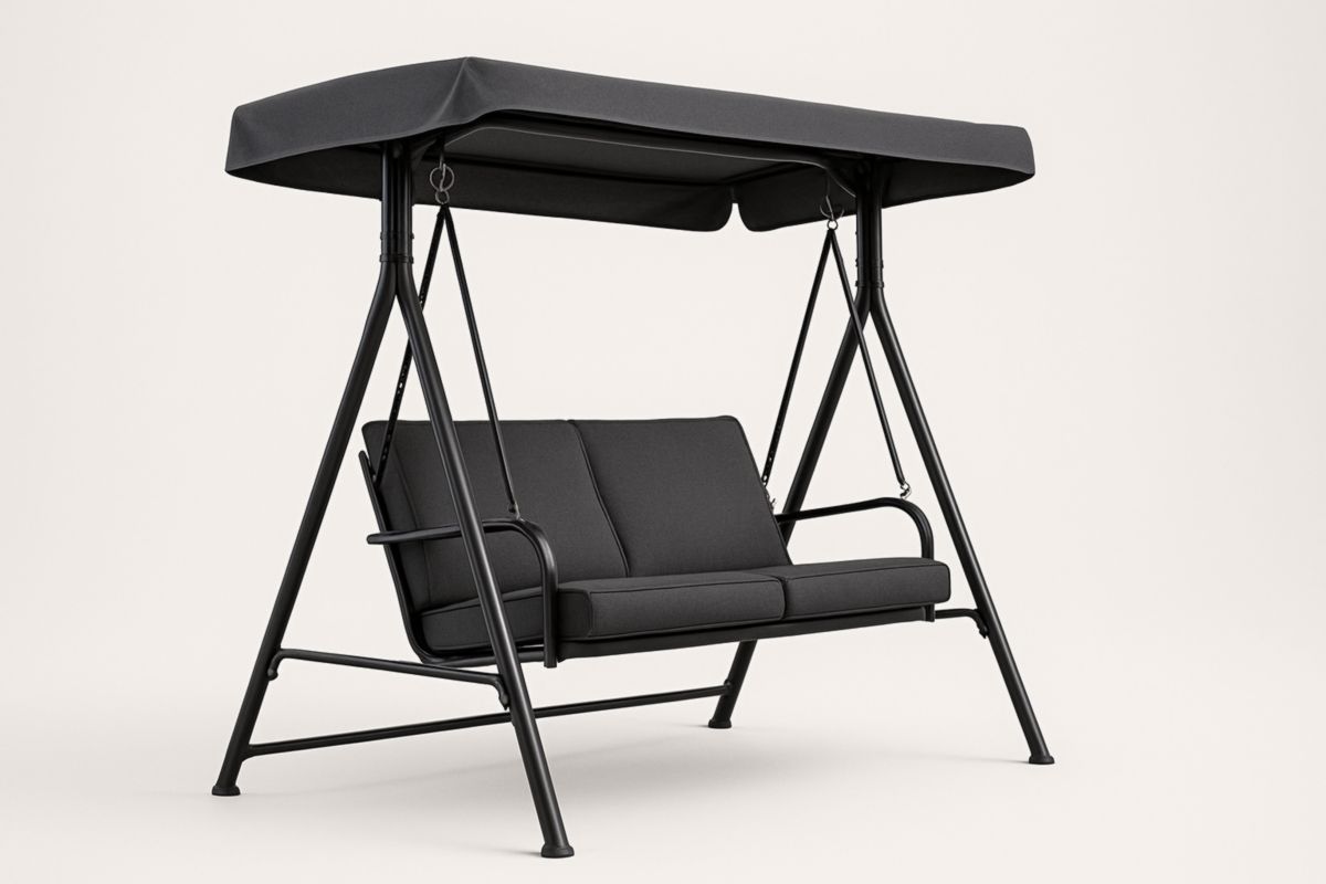 Tuin Schommelbank Metalen Frame Polyester Zitting en Kap 195x120x167cm Antraciet-Cosyeterna