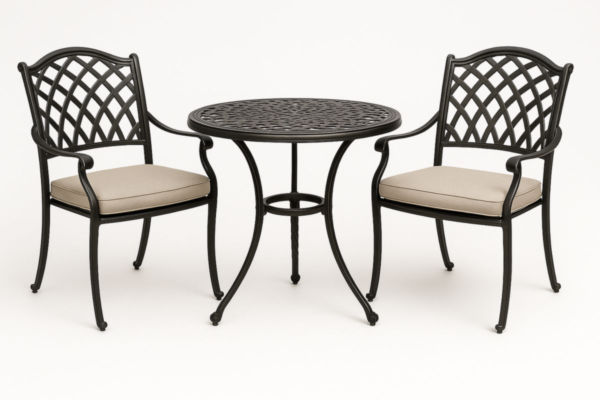 Tuinset 3-delig Ronde Tafel en Twee Stoelen Aluminium Zwart/Beige-Cosyeterna