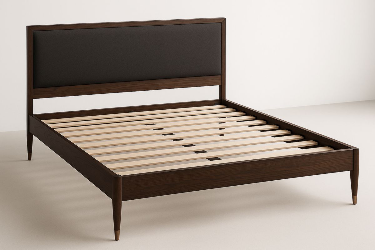 Houten Bedframe met Beklede Hoofdbord 200x160 cm Donkerbruin/Ebben-Cosyeterna