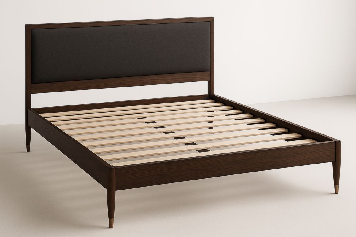 Houten Bedframe met Beklede Hoofdbord 200x160 cm Donkerbruin/Ebben-Cosyeterna