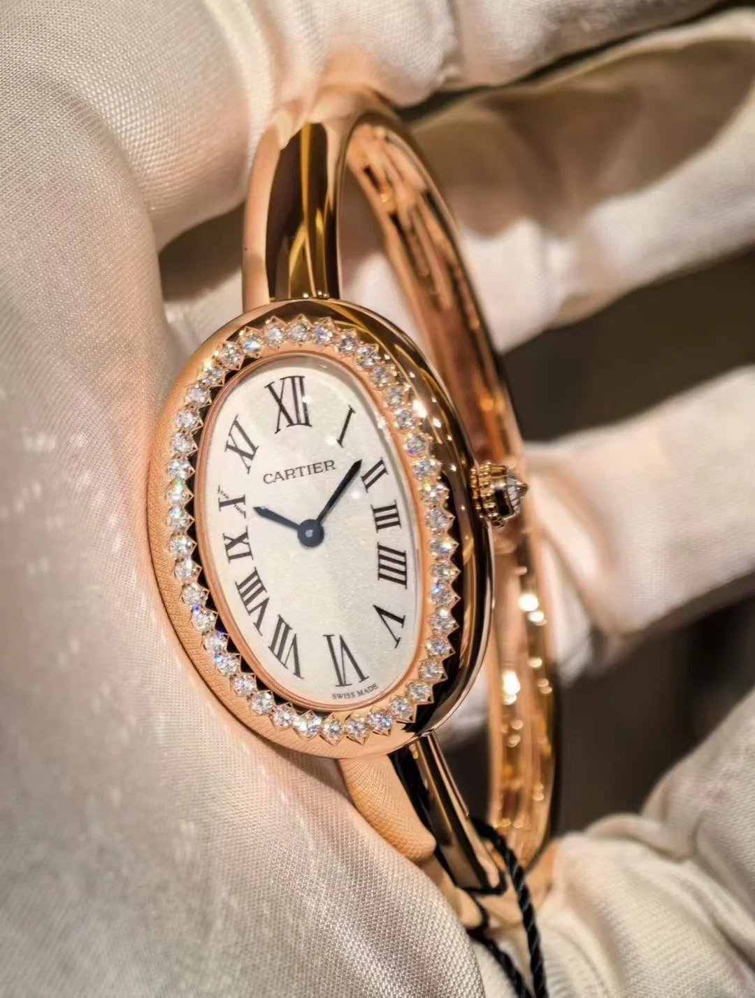 BAIGNOIRE WATCH, Small Model With 42 Diamonds, Rose Gold, Size 15 - 17