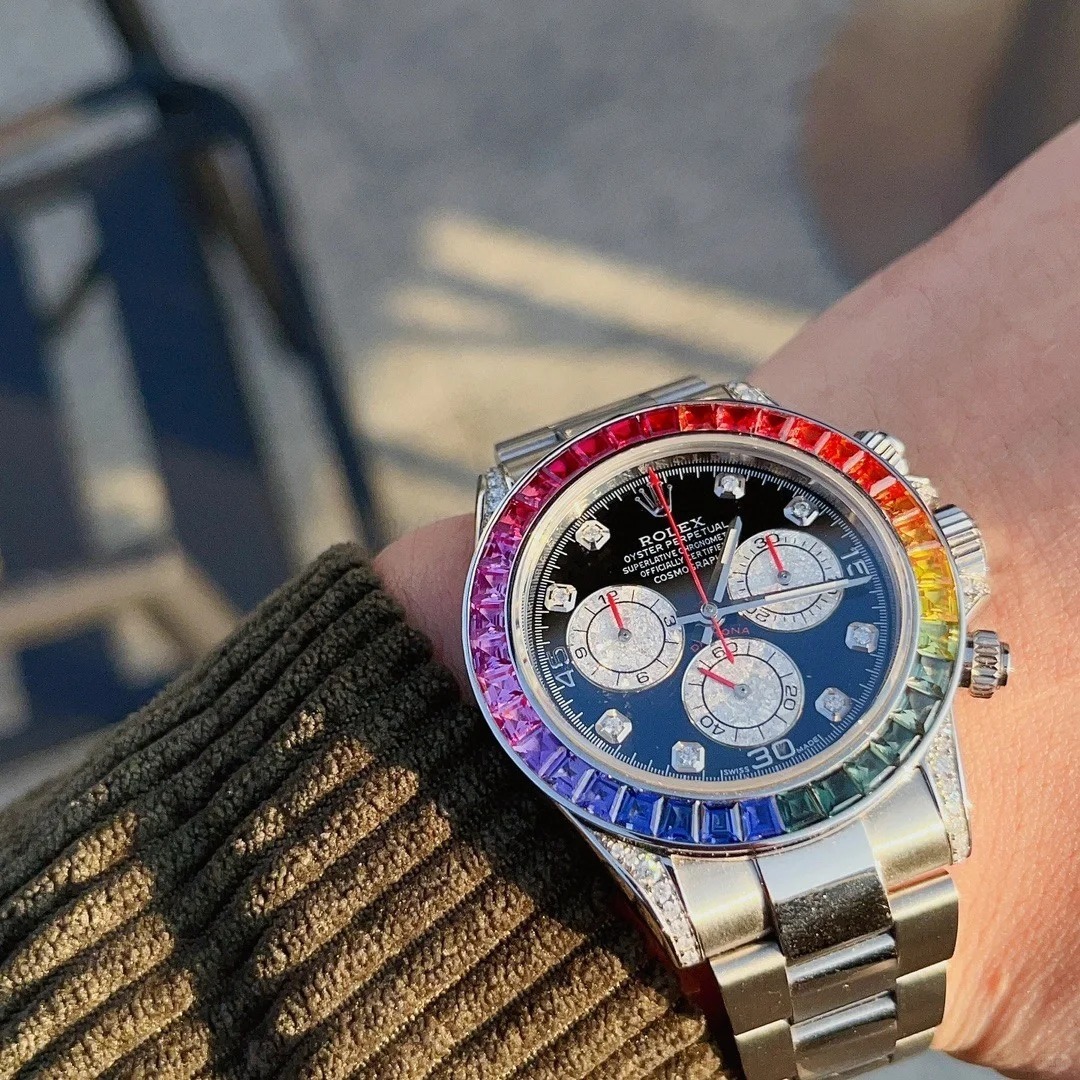 Pre Owned Steel Daytona 116509 Custom Diamond Rainbow