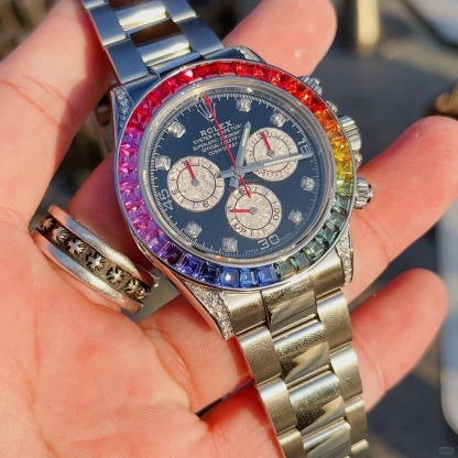 Pre Owned Steel Daytona 116509 Custom Diamond Rainbow