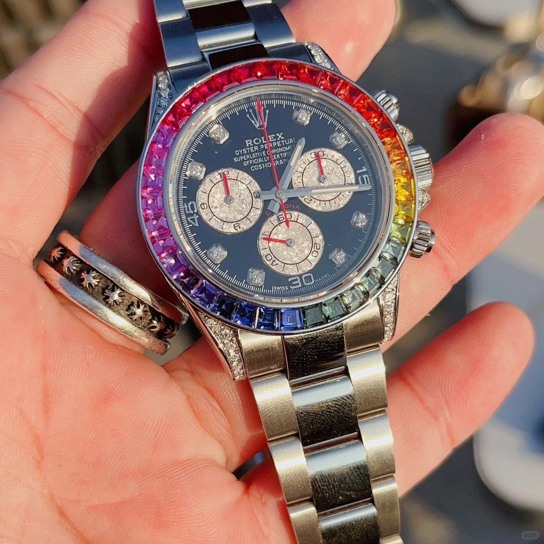 Pre Owned Steel Daytona 116509 Custom Diamond Rainbow