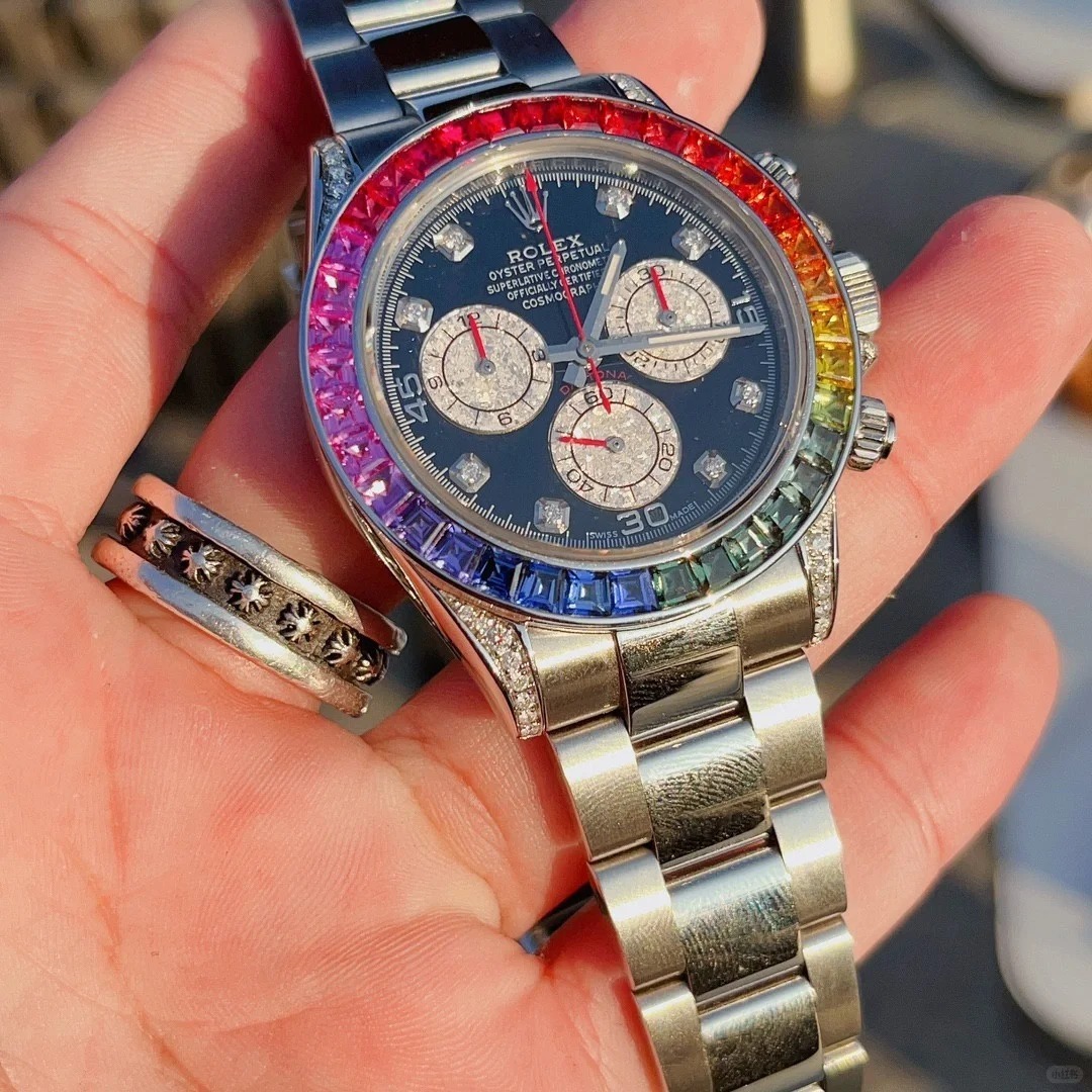 Pre Owned Steel Daytona 116509 Custom Diamond Rainbow