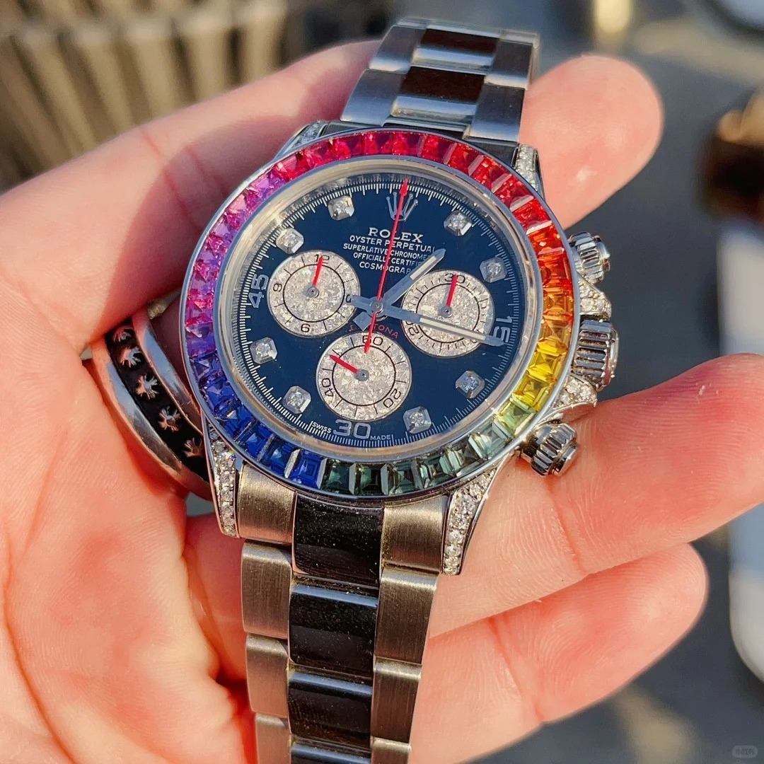 Pre Owned Steel Daytona 116509 Custom Diamond Rainbow