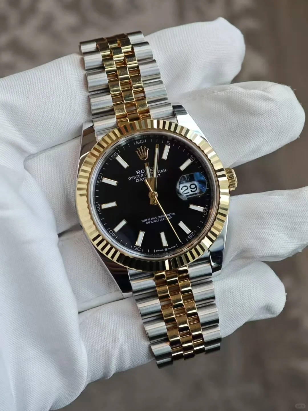 Datejust 41 Black Dial Men's Gold & Steel Watch 126333-0014