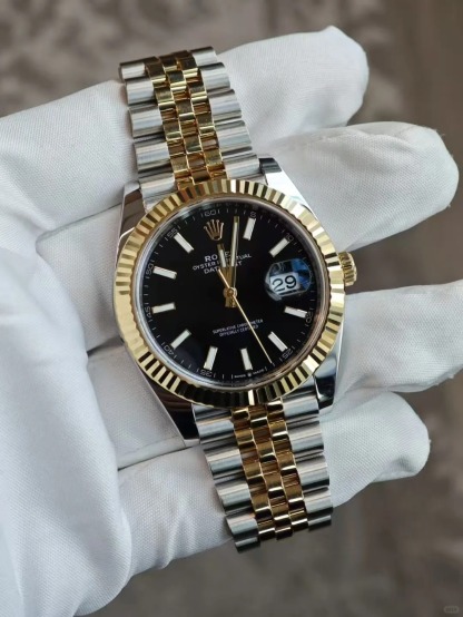 Datejust 41 Black Dial Men's Gold & Steel Watch 126333-0014