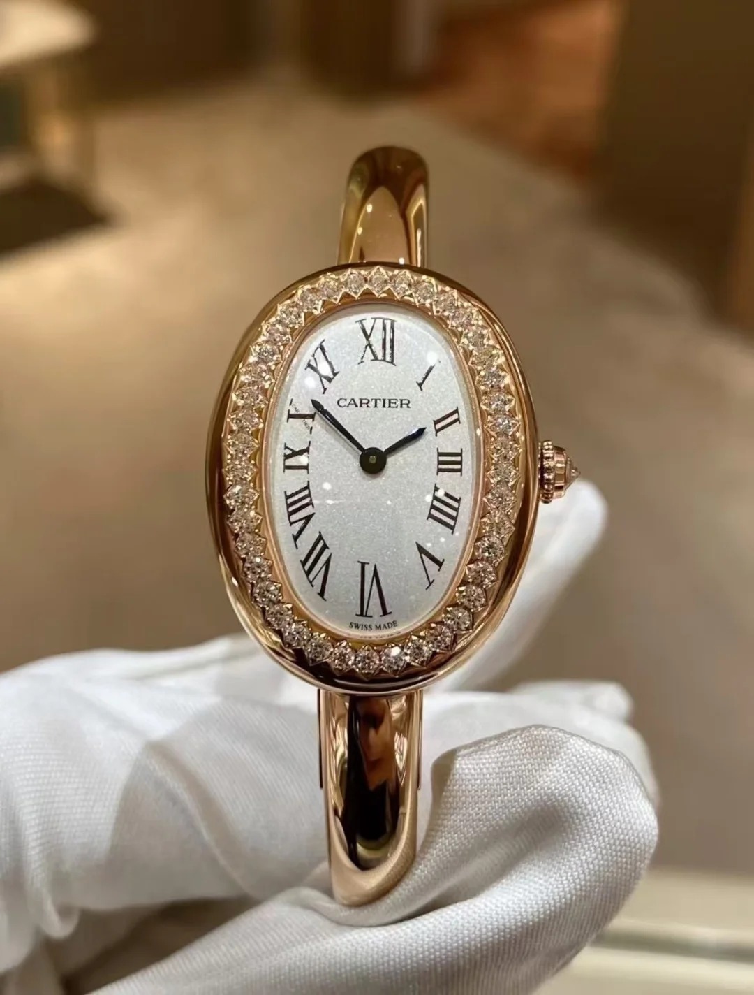 BAIGNOIRE WATCH, Small Model With 42 Diamonds, Rose Gold, Size 15 - 17