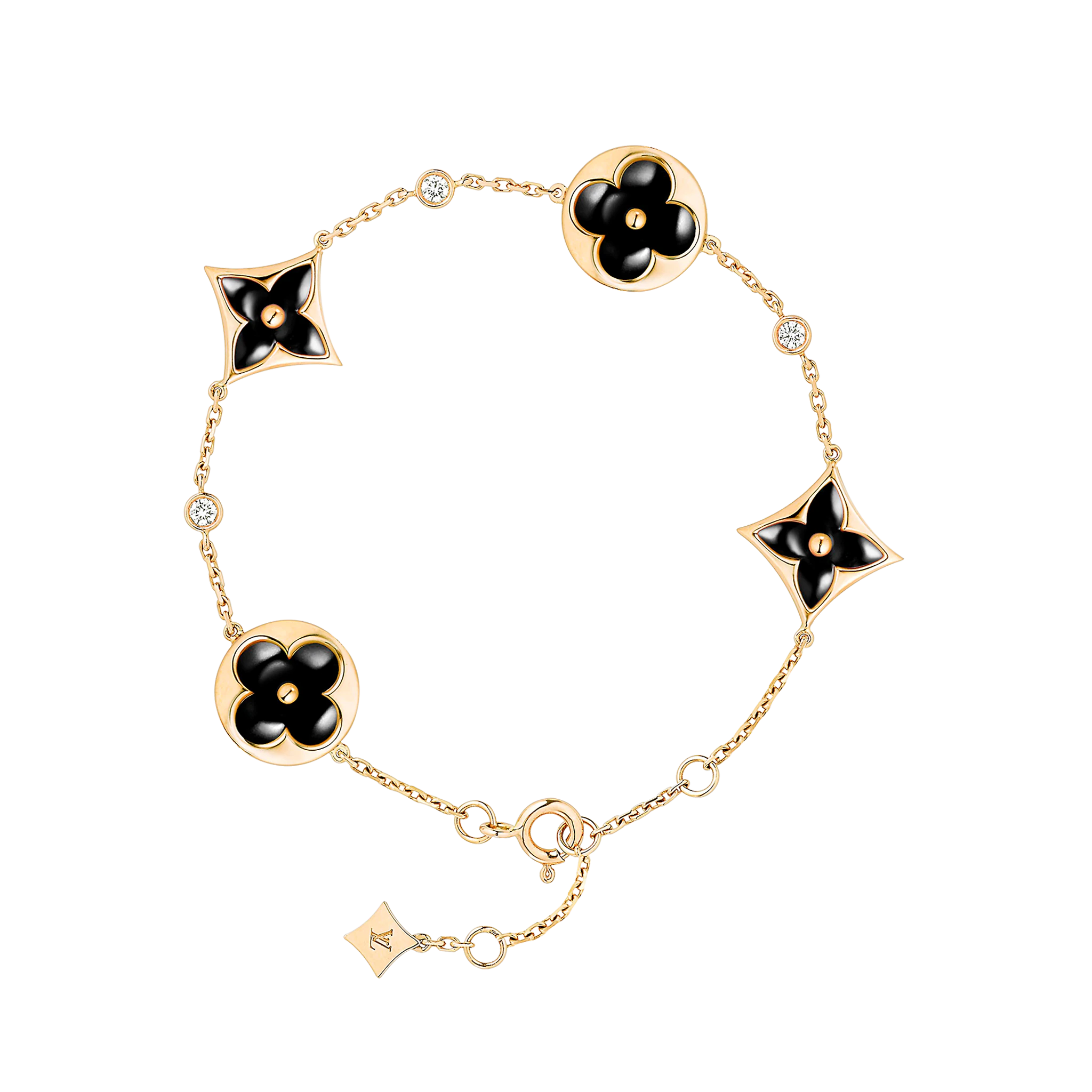 Color Blossom BB Multi-Motif Bracelet, Yellow Gold, Onyx And Diamonds