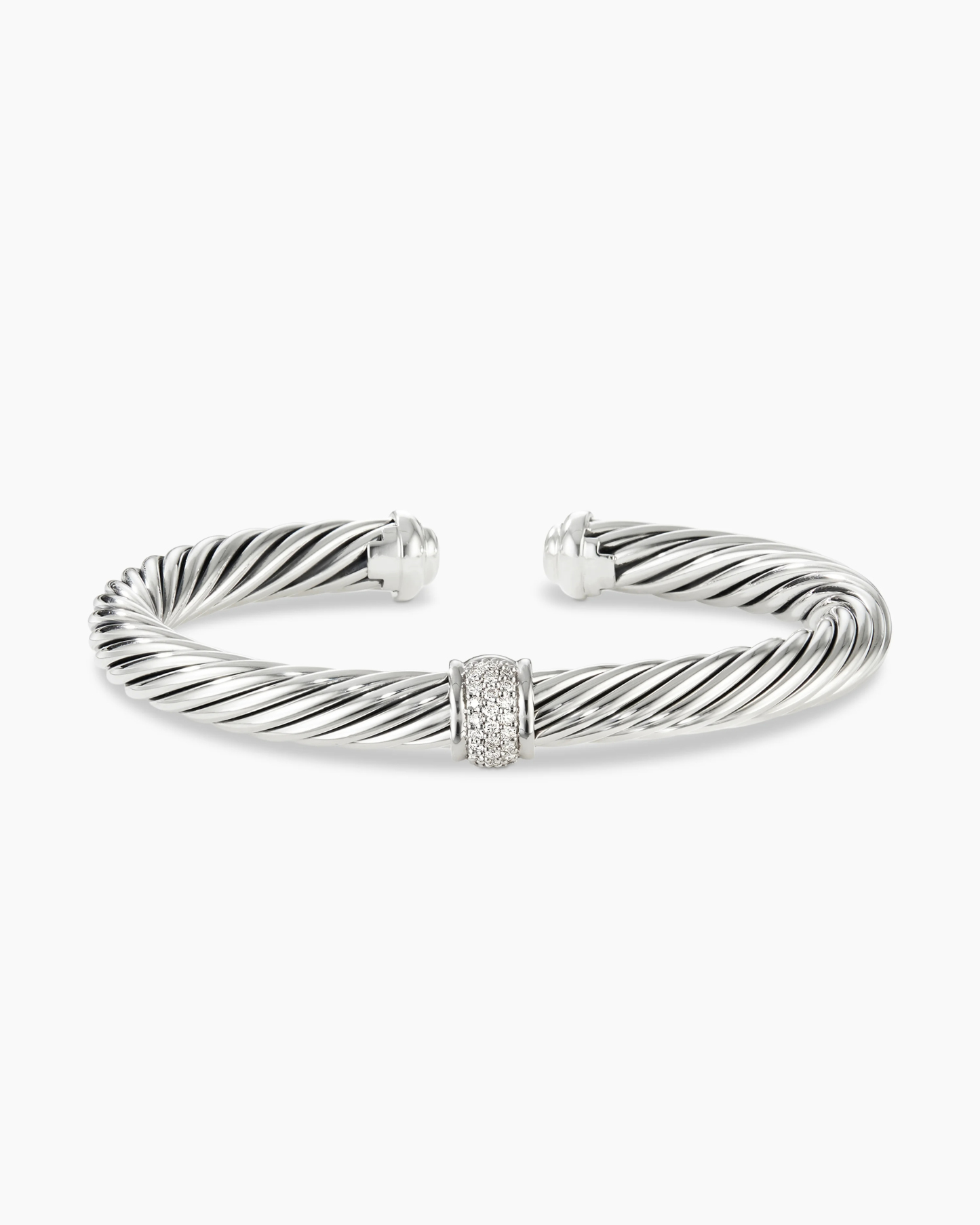 Classic Cable Station Bracelet Sterling Silver with Pave Diamonds, 7mm