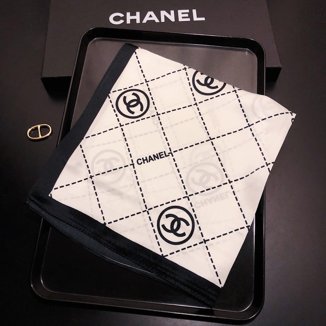 Double C square striped silk scarf