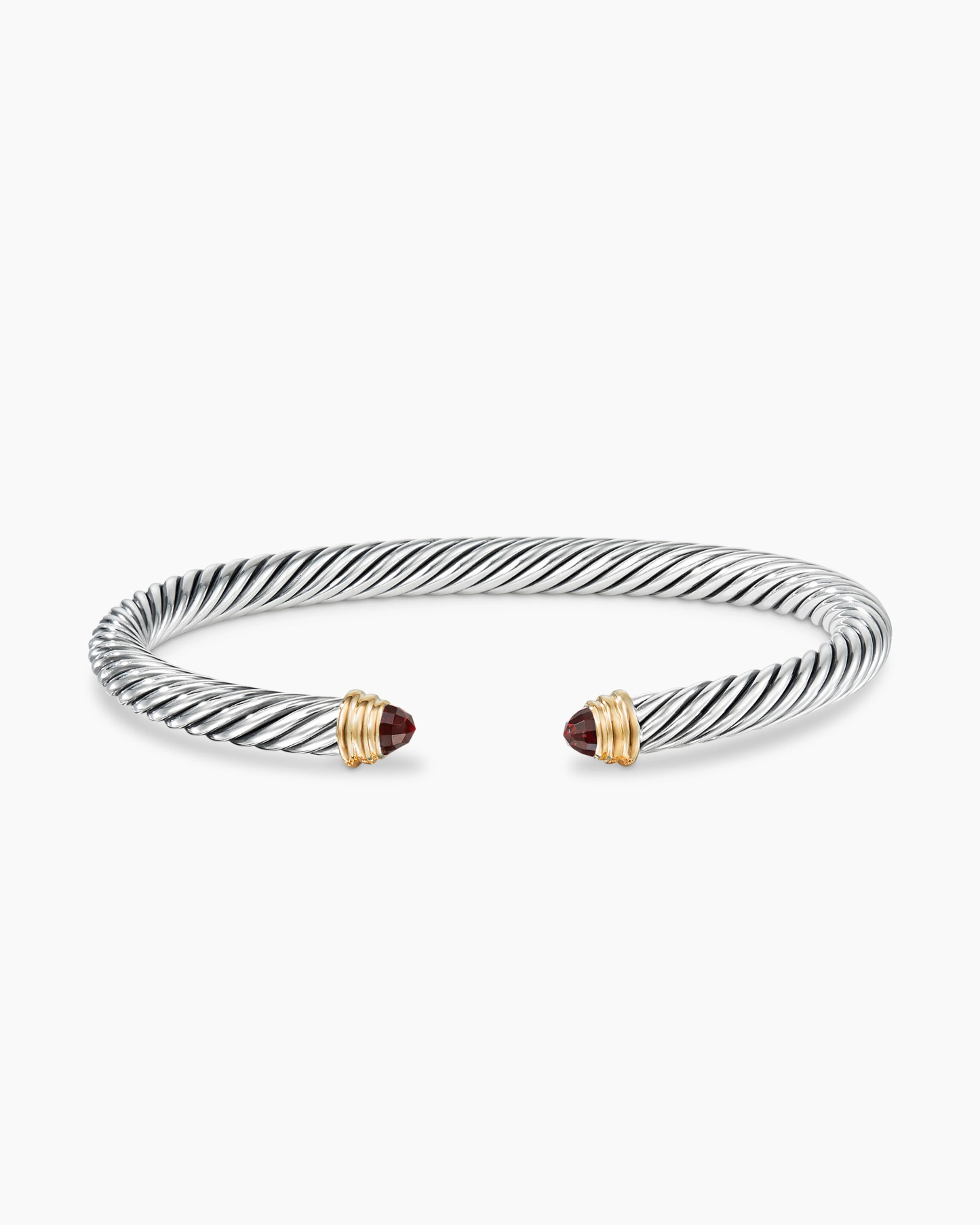 Classic Cable Bracelet Sterling Silver with 14K Yellow Gold and Garnets, 5mm