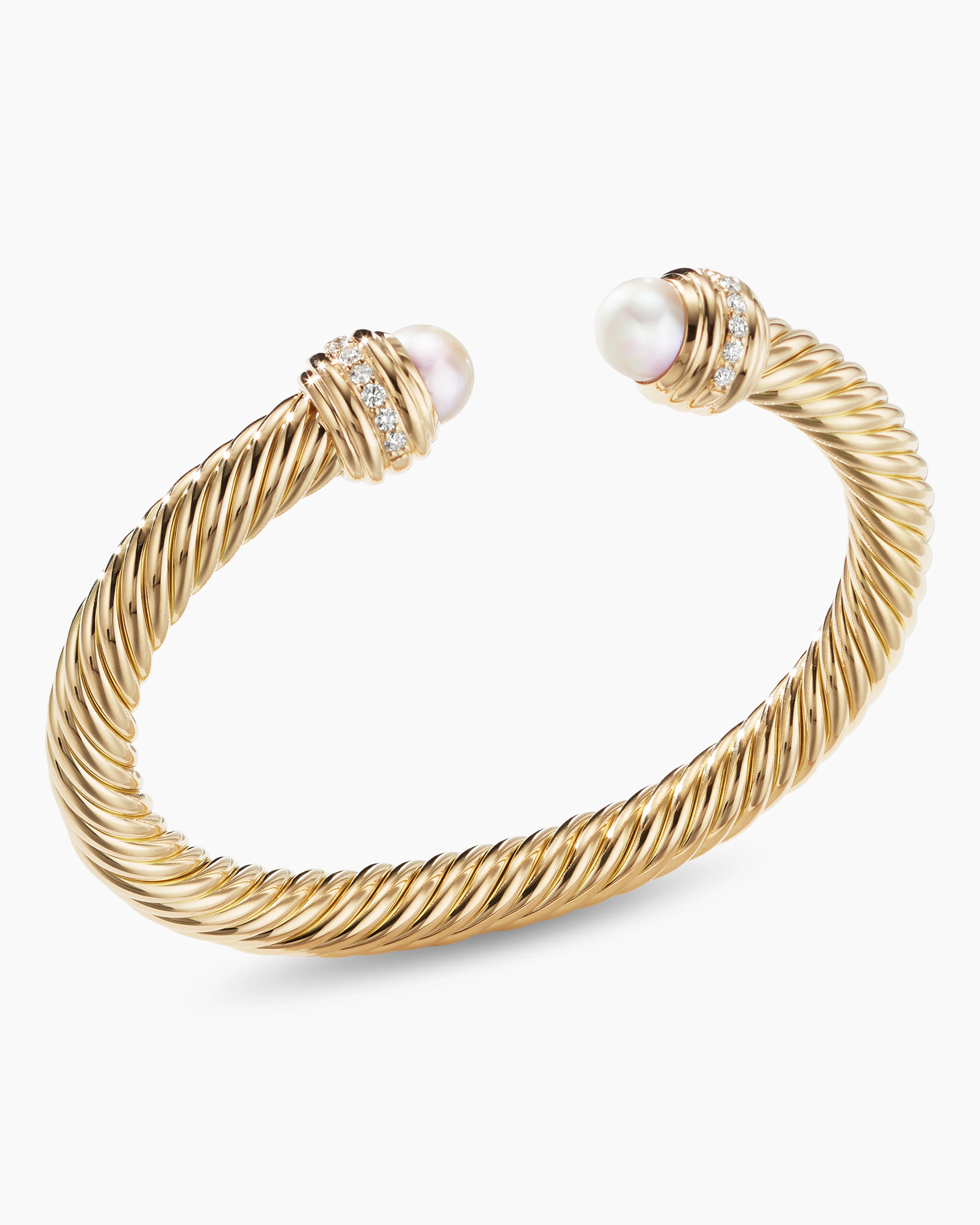 Classic Cablespira庐 Bracelet 18K Yellow Gold with Pearls and Diamonds, 7mm
