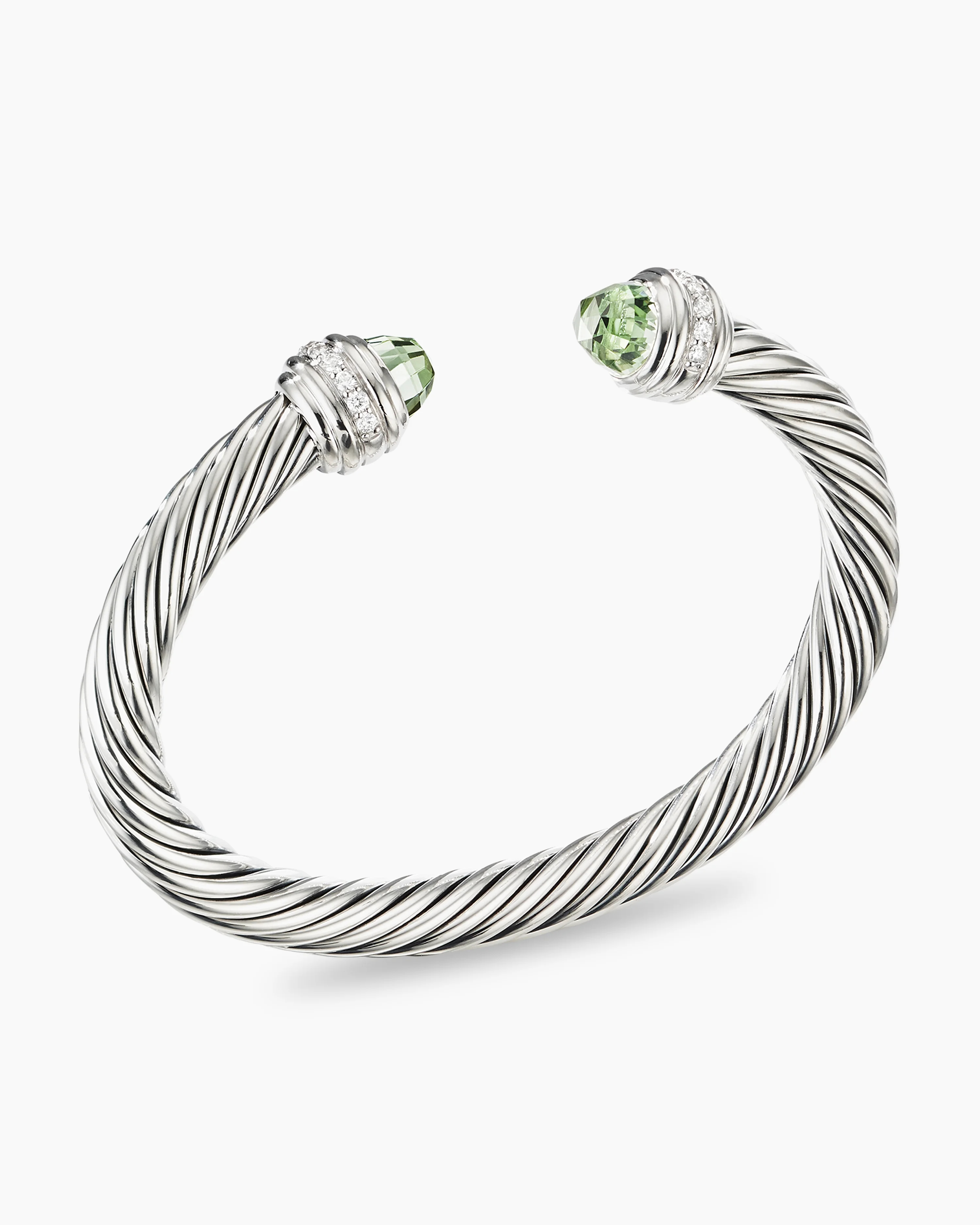 Classic Cable Bracelet Sterling Silver with Prasiolte and Diamonds, 7mm