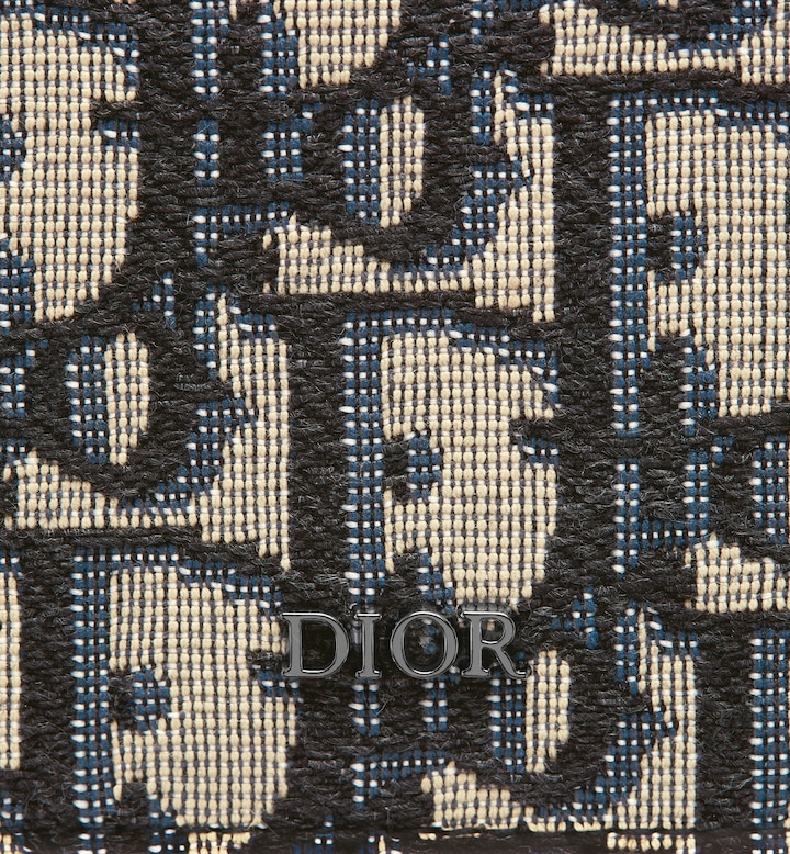 Vertical Bifold Wallet Beige and Black Oblique Jacquard