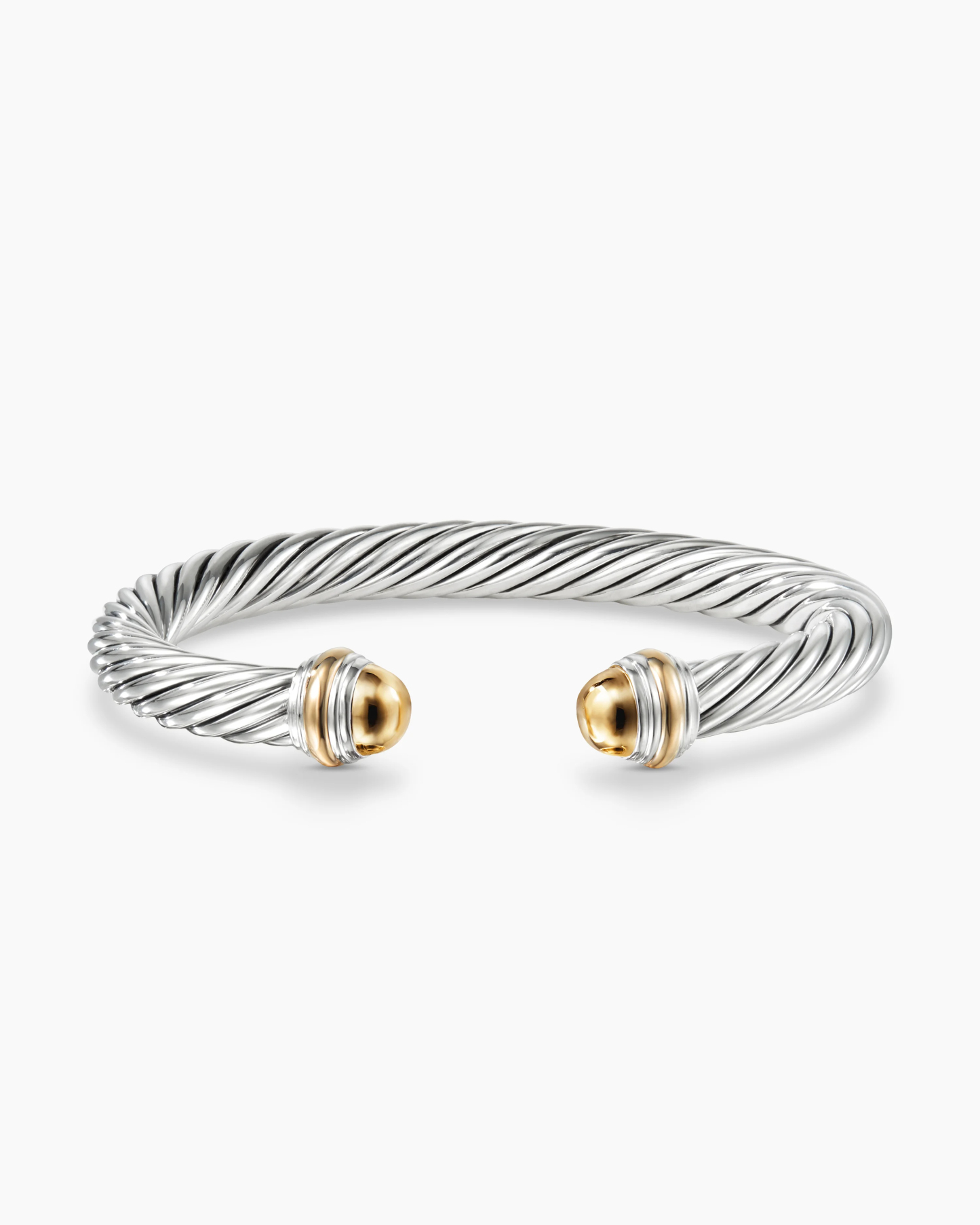 Classic Cable Bracelet Sterling Silver with 14K Yellow Gold Domes, 7mm
