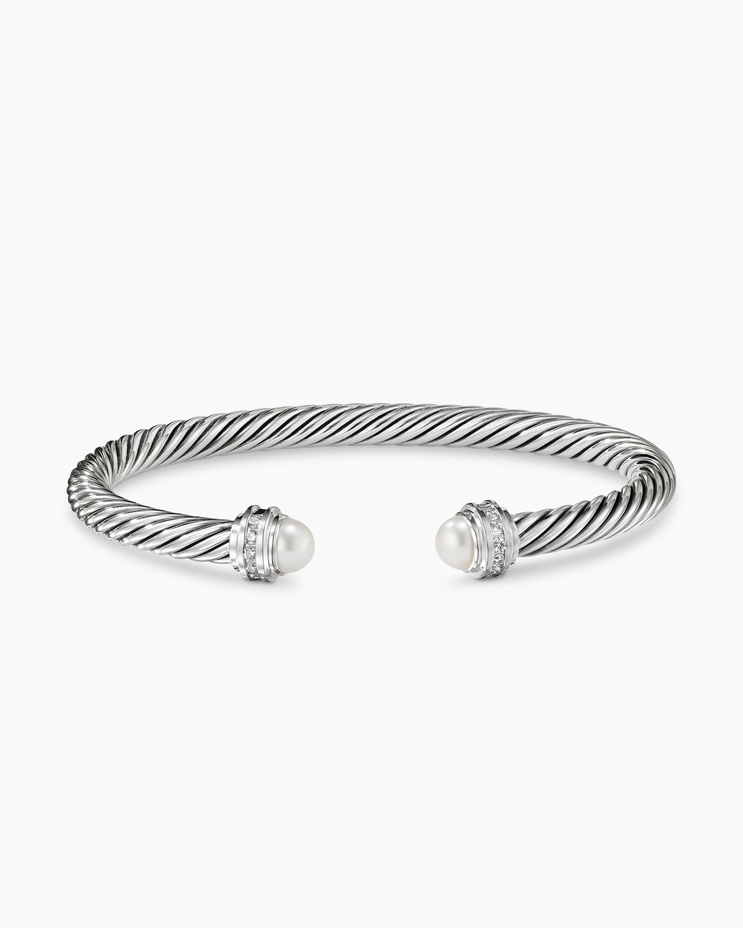 Classic Cable Bracelet Sterling Silver with Pearls and Diamonds, 5mm