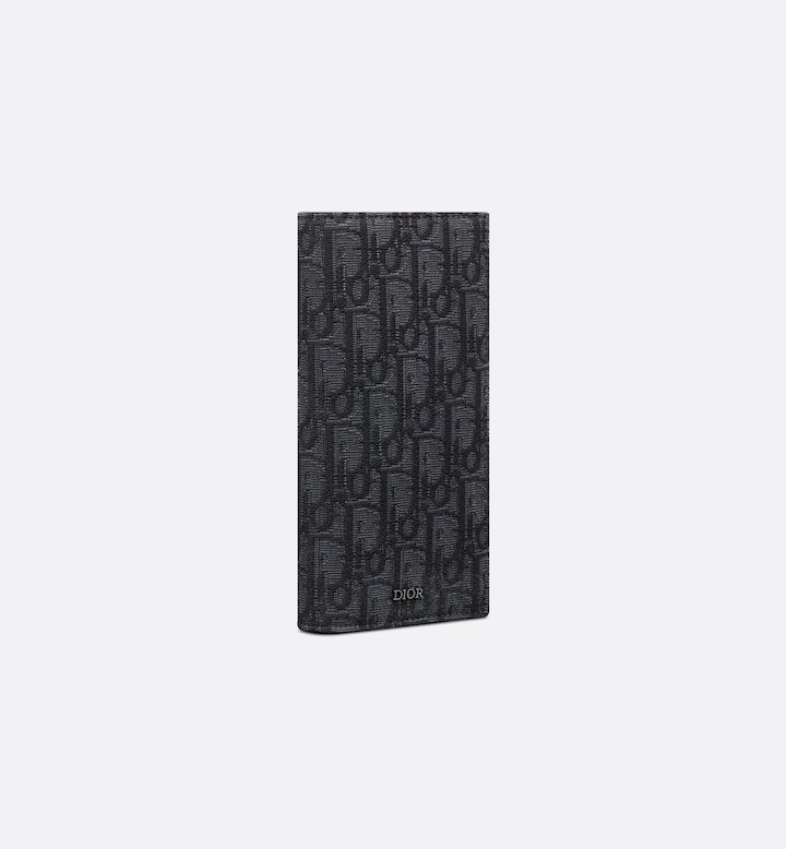 Vertical Long Wallet Black Oblique Jacquard