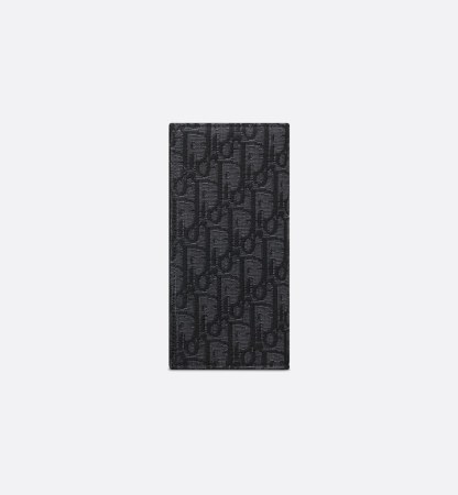 Vertical Long Wallet Black Oblique Jacquard