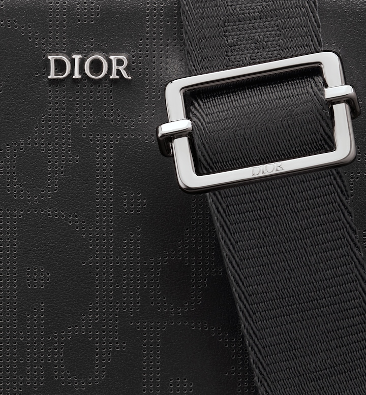 Zipped Pouch with Strap Black Oblique Galaxy Leather
