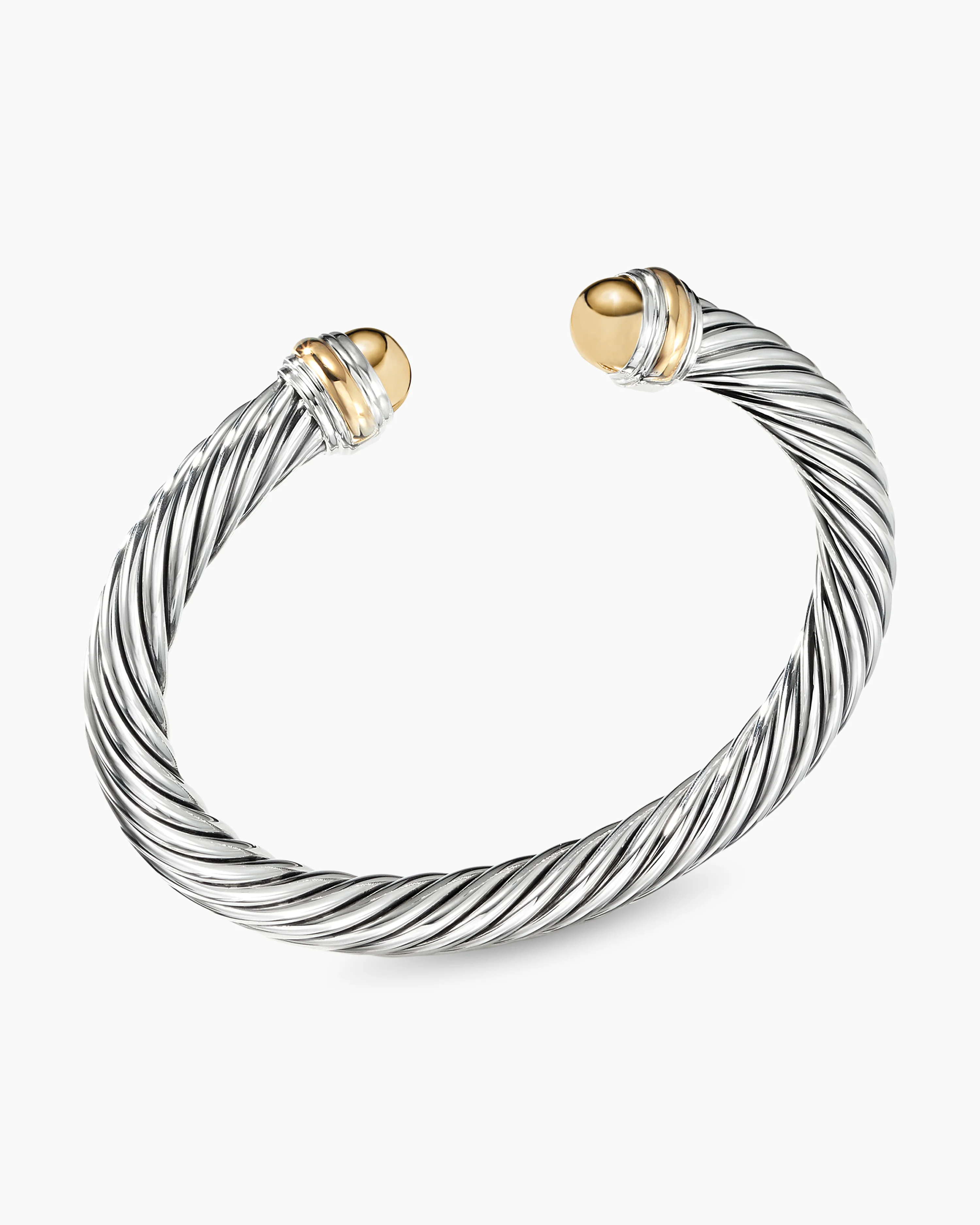 Classic Cable Bracelet Sterling Silver with 14K Yellow Gold Domes, 7mm