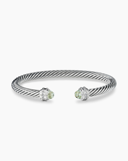 Classic Cable Bracelet Sterling Silver with Prasiolite and Diamonds, 5mm