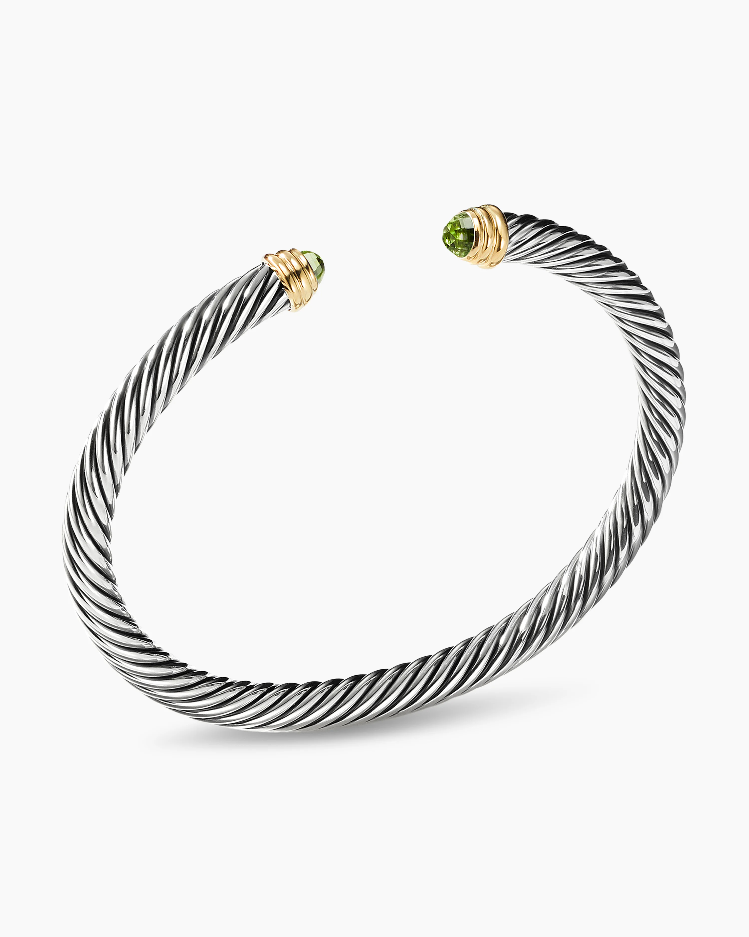 Classic Cable Bracelet Sterling Silver with 14K Yellow Gold and Peridot, 5mm