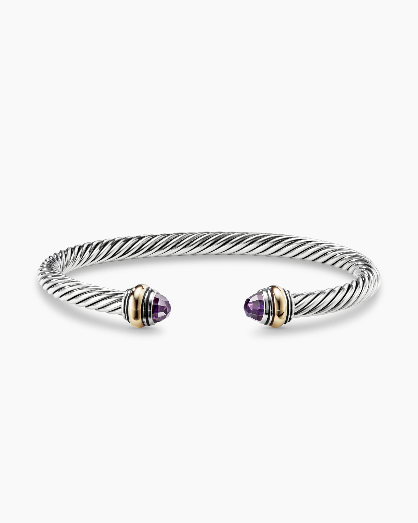 Classic Cable Bracelet Sterling Silver with 14K Yellow Gold and Amethyst, 5mm