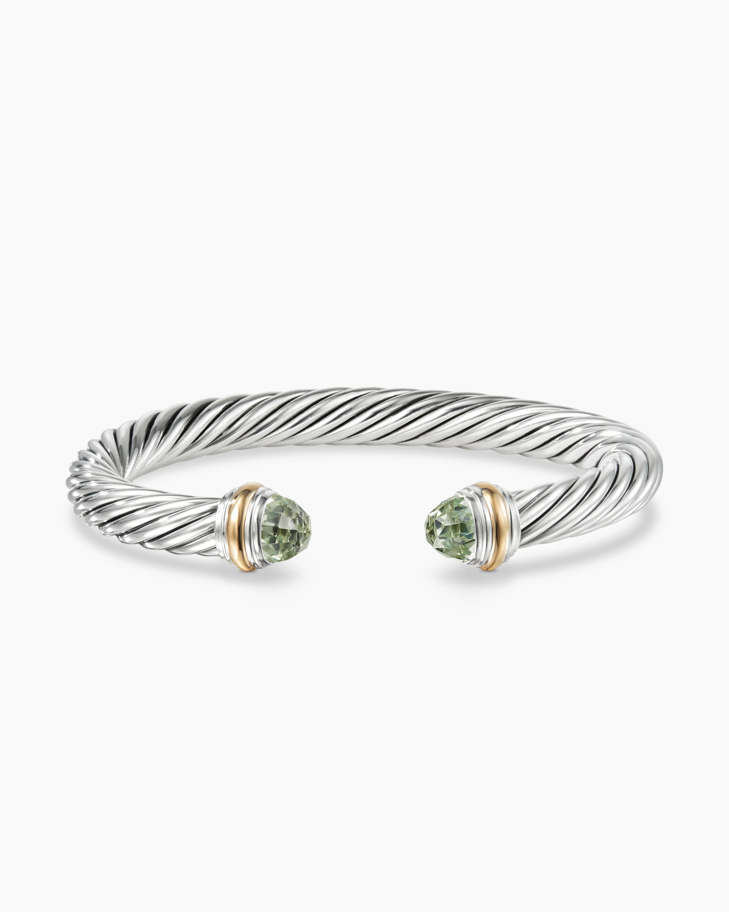 Classic Cable Bracelet Sterling Silver with 14K Yellow Gold and Prasiolite, 7mm