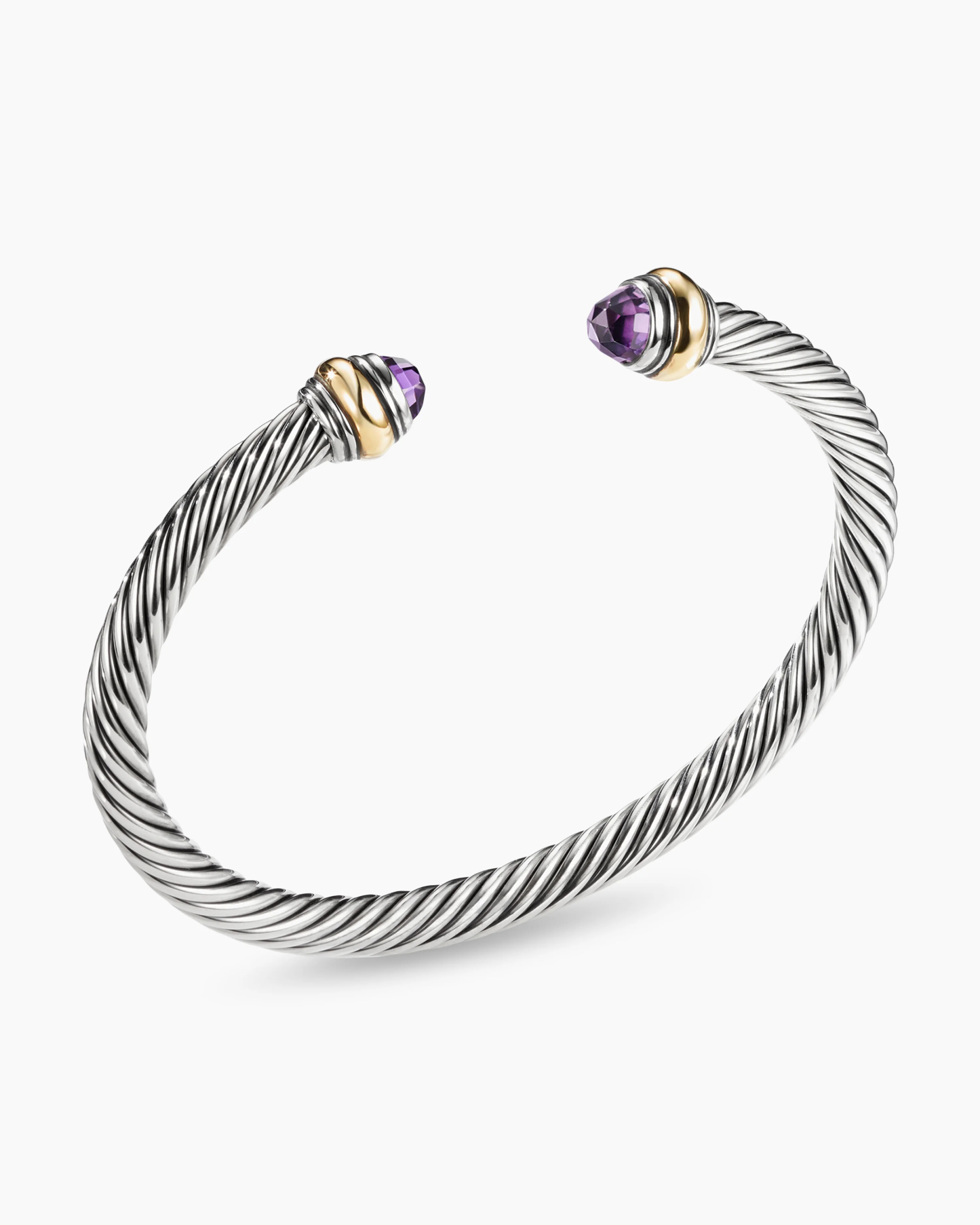 Classic Cable Bracelet Sterling Silver with 14K Yellow Gold and Amethyst, 5mm