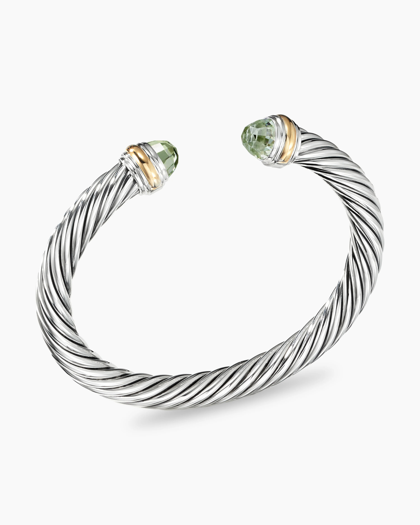 Classic Cable Bracelet Sterling Silver with 14K Yellow Gold and Prasiolite, 7mm