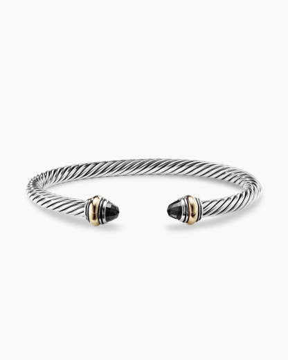 Classic Cable Bracelet Sterling Silver with 14K Yellow Gold and Black Onyx, 5mm