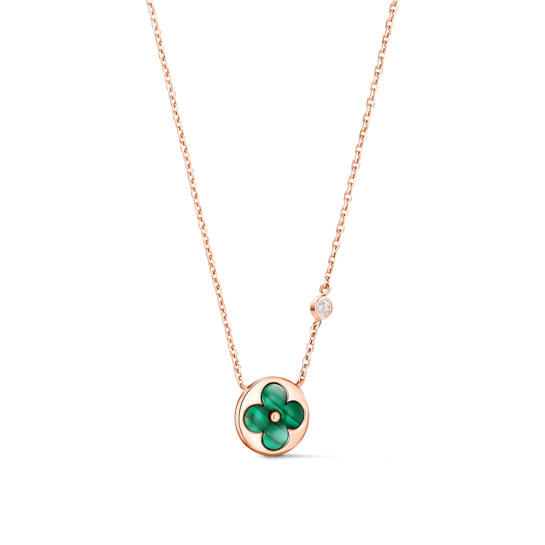 Color Blossom BB Sun Pendant, Pink gold, Malachite and diamond