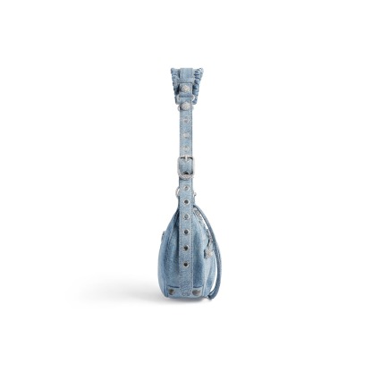 Women's Le Cagole Small Shoulder Bag Denim With Rhinestones in Blue