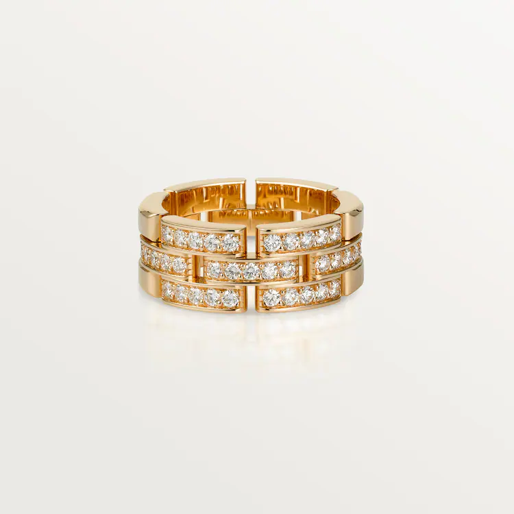 MAILLON PANTHÈRE RING, 3 HALF DIAMOND-PAVED ROWS