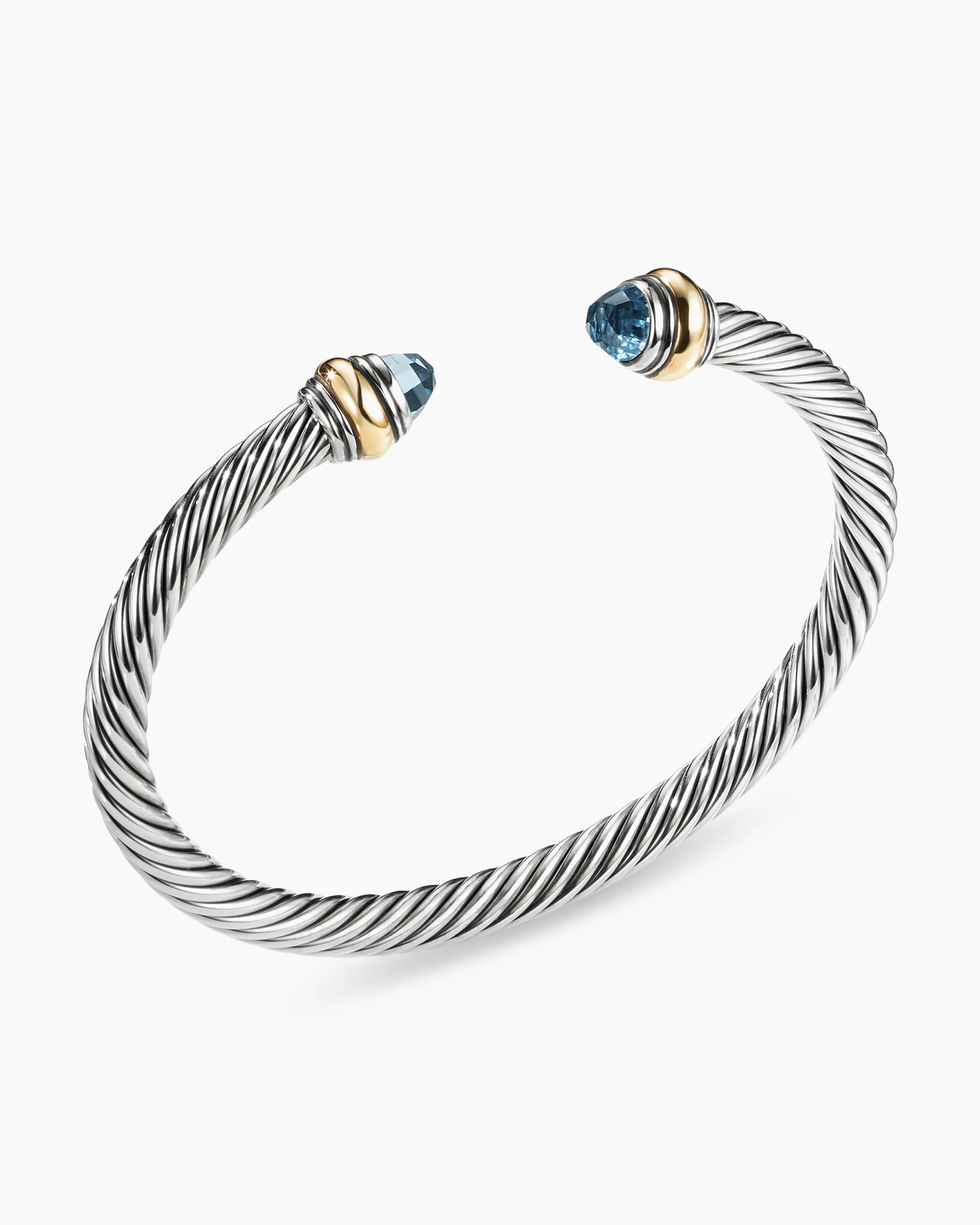 Classic Cable Bracelet Sterling Silver with 14K Yellow Gold and Blue Topaz, 5mm