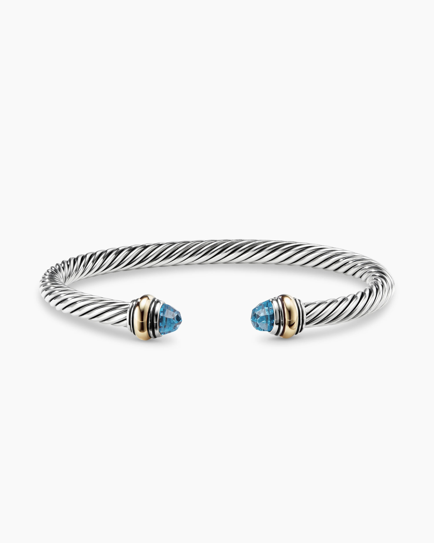 Classic Cable Bracelet Sterling Silver with 14K Yellow Gold and Blue Topaz, 5mm