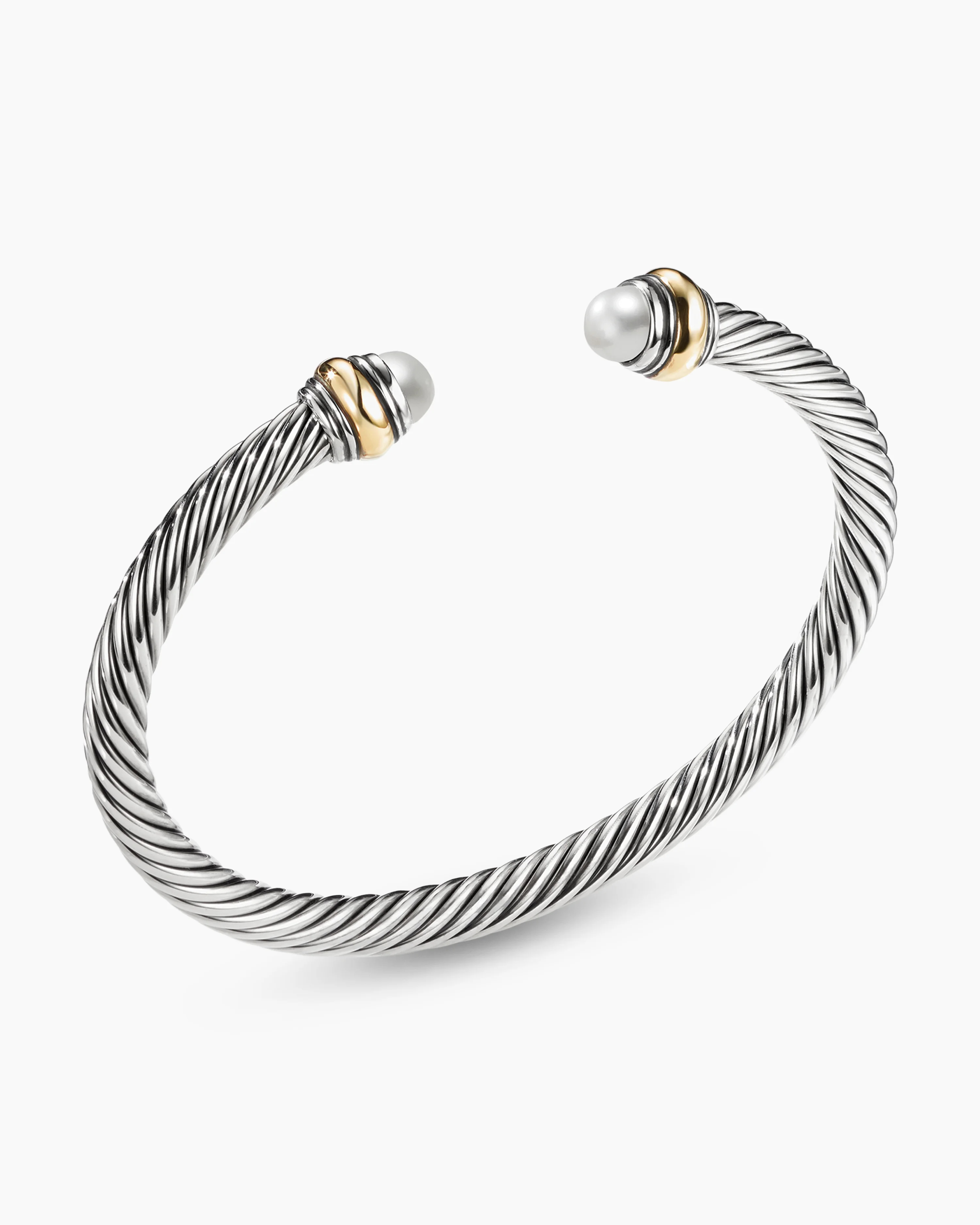 Classic Cable Bracelet Sterling Silver with 14K Yellow Gold and Pearls, 5mm