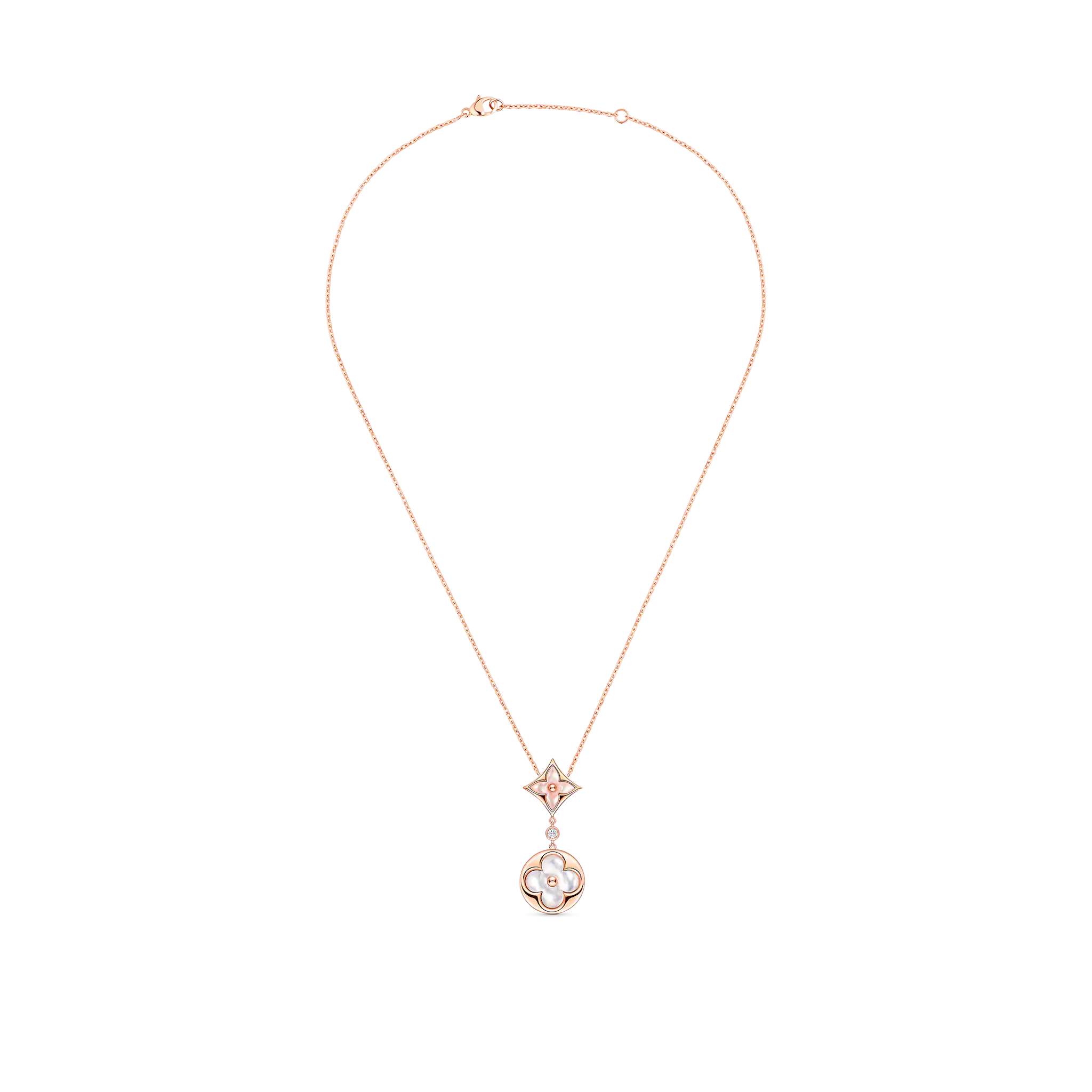 Color Blossom Necklace, Pink Gold, Pink Mother-Of-Pearl, White Mother-Of-Pearl And Diamond