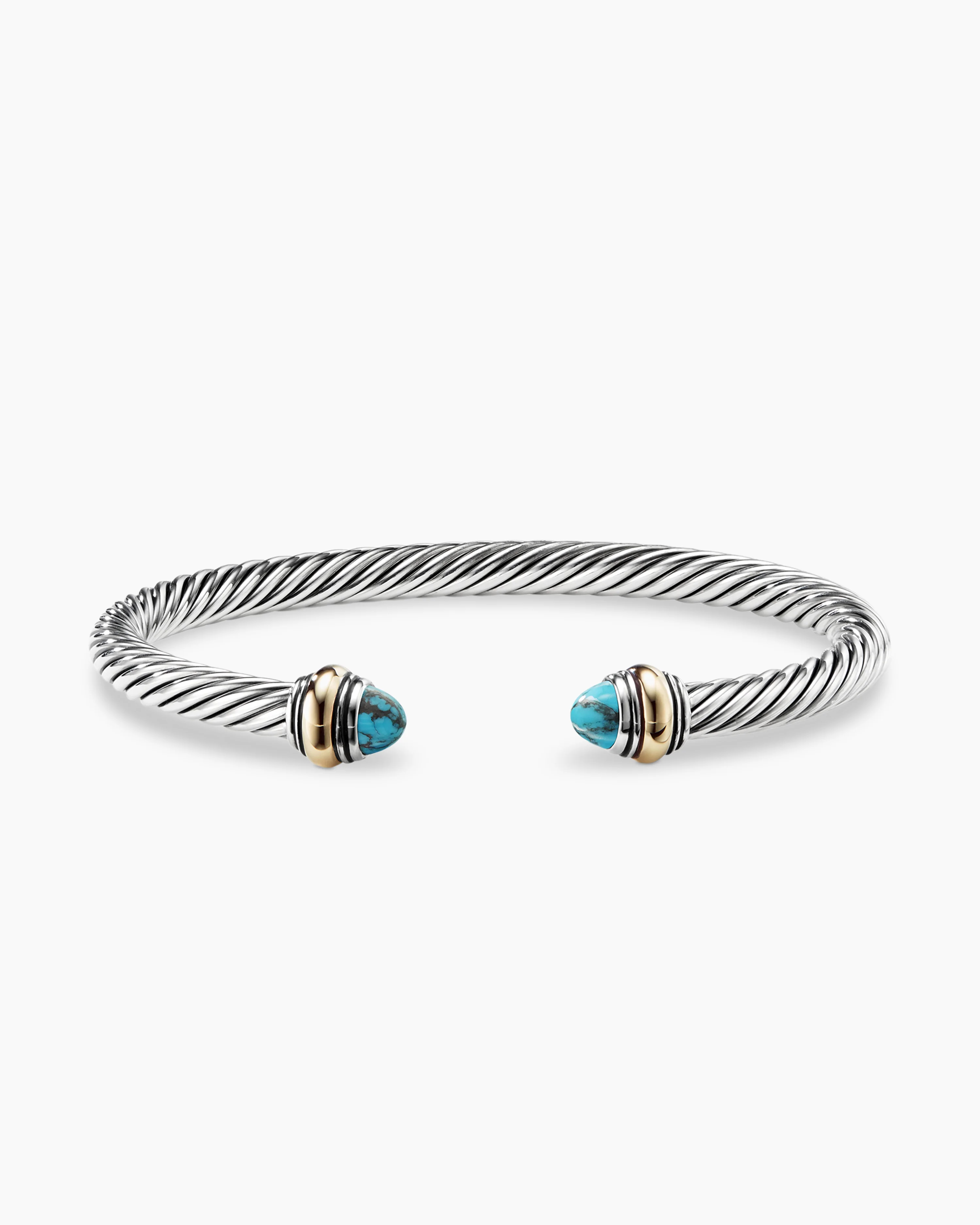 Classic Cable Bracelet Sterling Silver with 14K Yellow Gold and Turquoise, 5mm