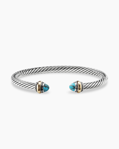 Classic Cable Bracelet Sterling Silver with 14K Yellow Gold and Turquoise, 5mm