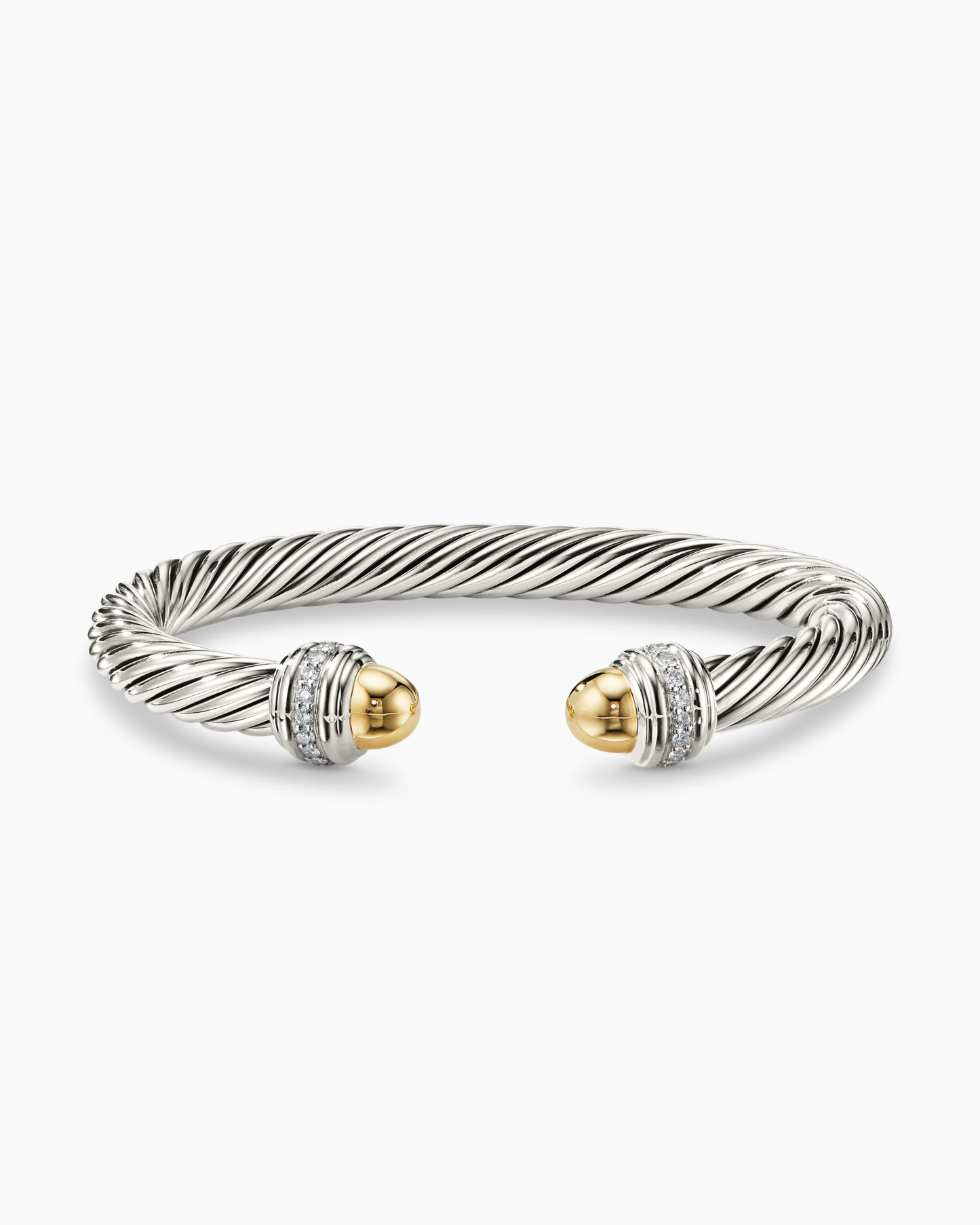 Classic Cable Bracelet Sterling Silver with 14K Yellow Gold Domes and Diamonds, 7mm