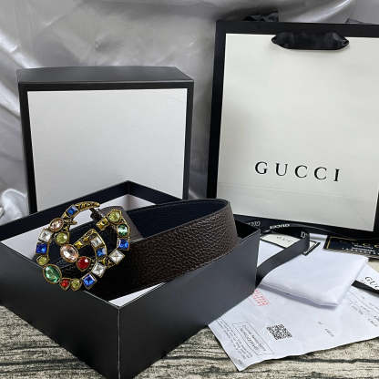 4 Colors luxury double G seven-color rhinestone double-sided lychee pattern belt