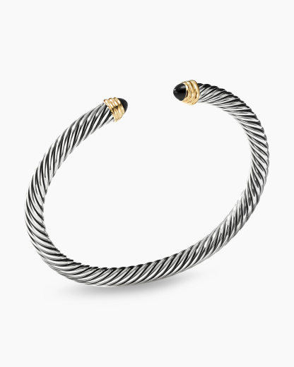 Classic Cable Bracelet Sterling Silver with 14K Yellow Gold and Black Onyx, 5mm