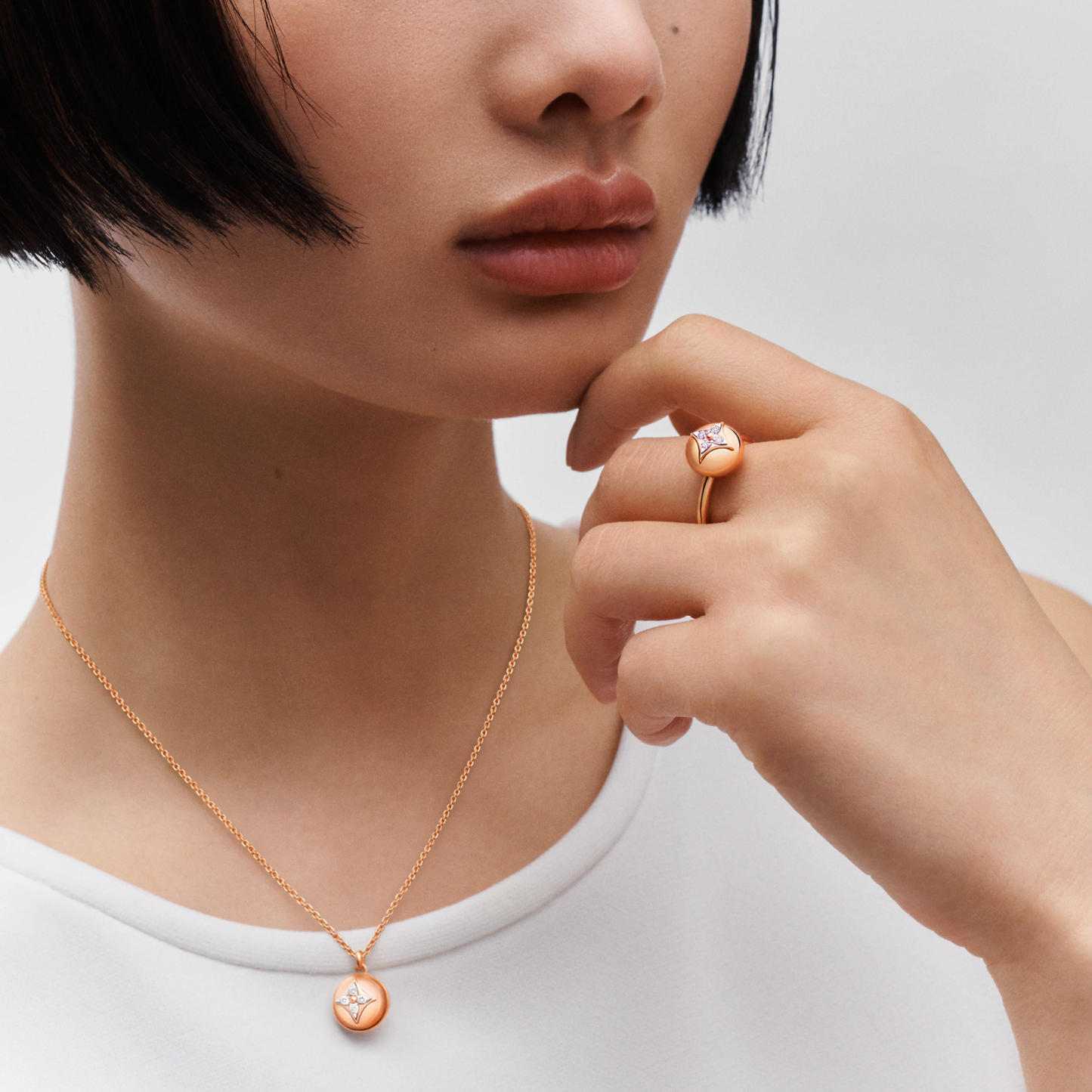 B Blossom Pendant, Pink Gold, White Gold And Diamonds