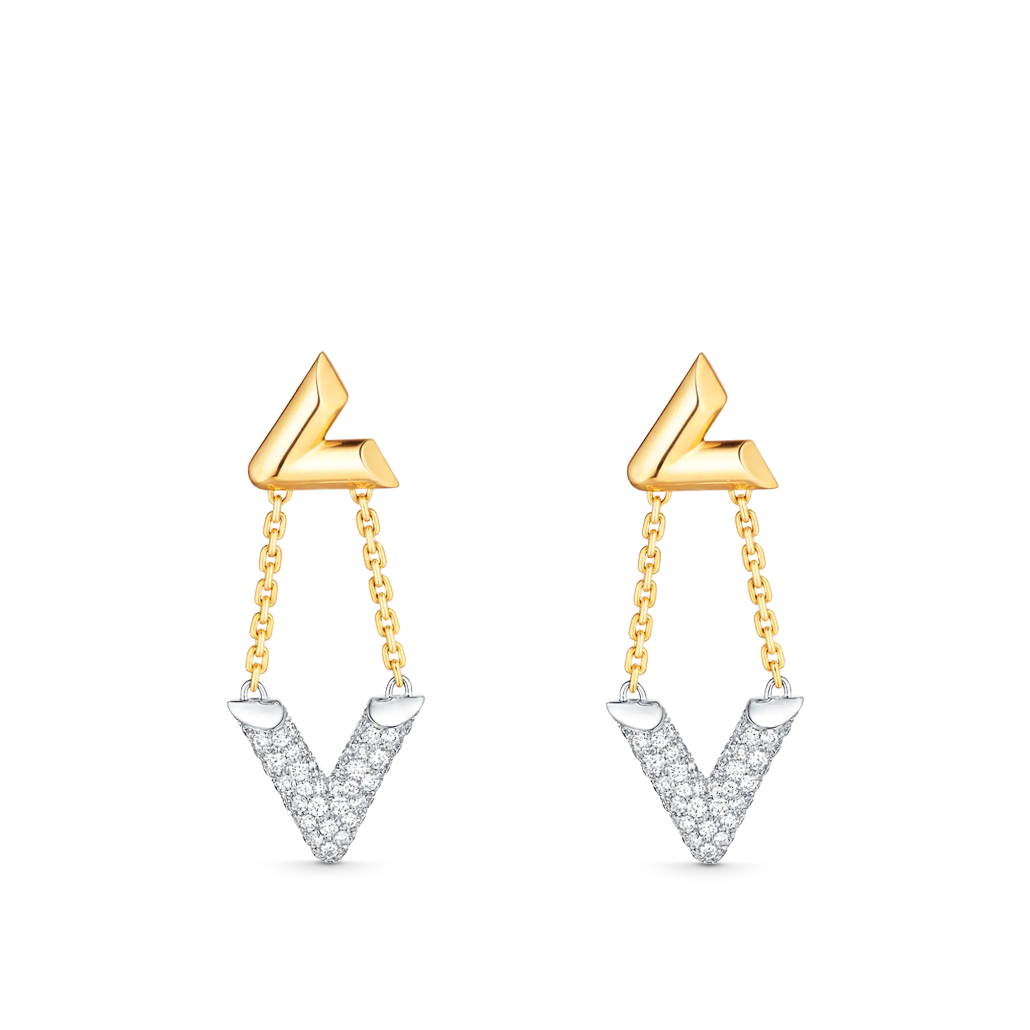 Volt Upside Down Earrings, Yellow Gold, White Gold And Diamonds