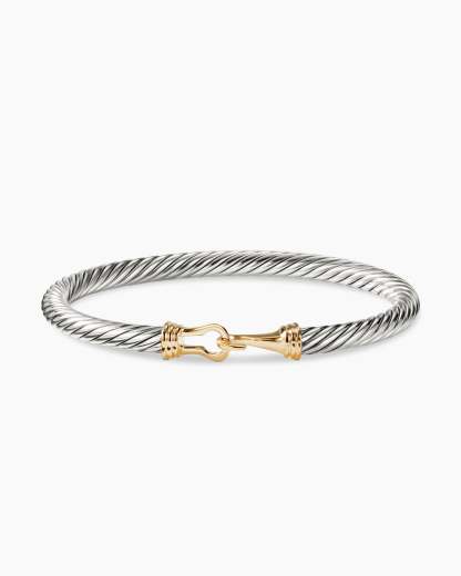 Buckle Classic Cable Bracelet Sterling Silver with 14K Yellow Gold, 5mm