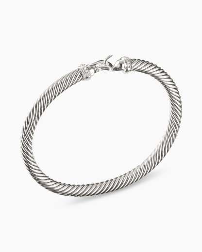 Buckle Classic Cable Bracelet Sterling Silver with Diamonds, 5mm